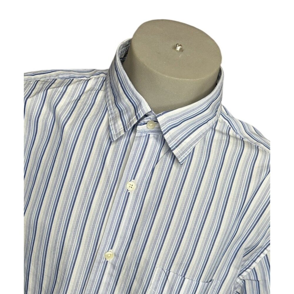 J.Crew Button Down Shirt Mens Sz XL 17-17.5 Striped Blue 100’s 2-Ply Cotton